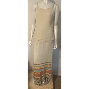 Double D Ranch Ivory Multi 2 Piece Set L Tank Maxi Skirt Embroidered Beaded